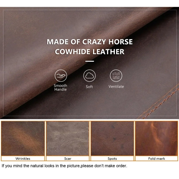 Retro Crazy Horse Leather Square Pencil Case Genuine Leather Zipper Pen box(Brown)