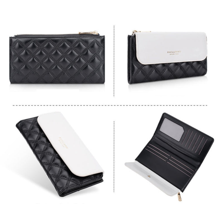 Baellerry N2403 Ladies Long Wallet with Multiple Card Slots Large Capacity Tri-fold Clutch Bag, Color: Black White