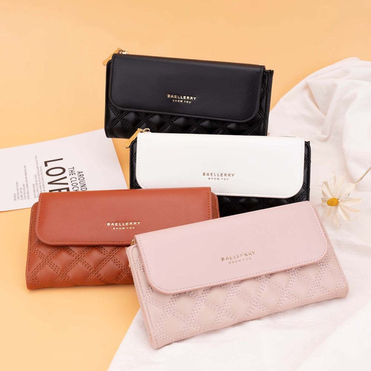 Baellerry N2403 Ladies Long Wallet with Multiple Card Slots Large Capacity Tri-fold Clutch Bag, Color: Black White