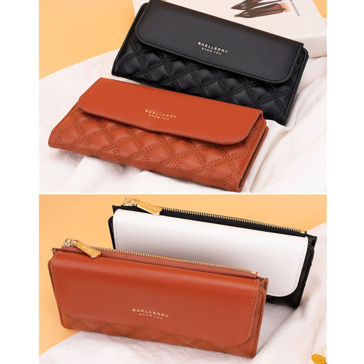 Baellerry N2403 Ladies Long Wallet with Multiple Card Slots Large Capacity Tri-fold Clutch Bag, Color: Black White
