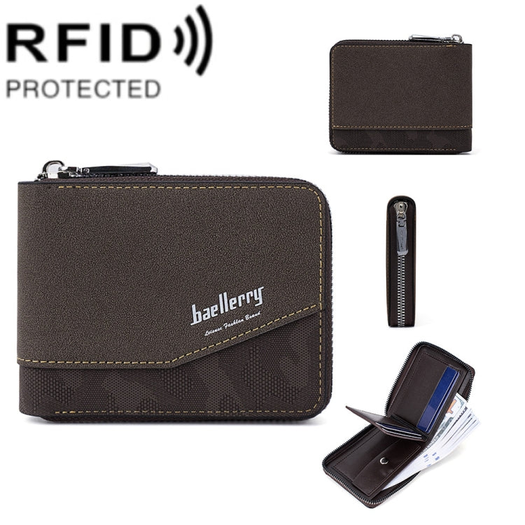 Baellerry D5106 RFID Anti-theft Retro Zipper Wallet Spliced Short Coin Purse(Coffee)