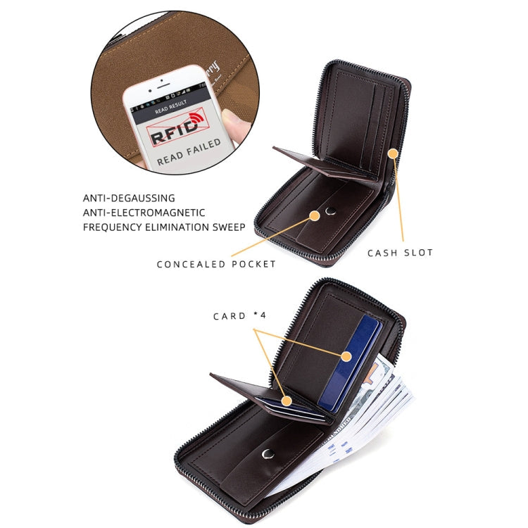 Baellerry D5106 RFID Anti-theft Retro Zipper Wallet Spliced Short Coin Purse(Coffee)