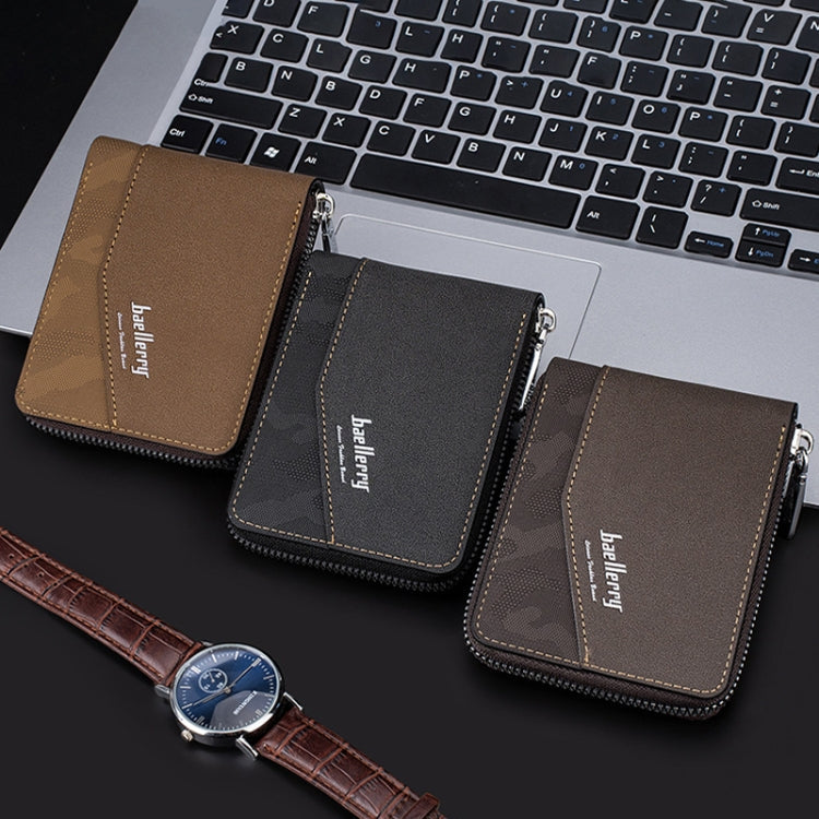 Baellerry D5106 RFID Anti-theft Retro Zipper Wallet Spliced Short Coin Purse(Coffee)
