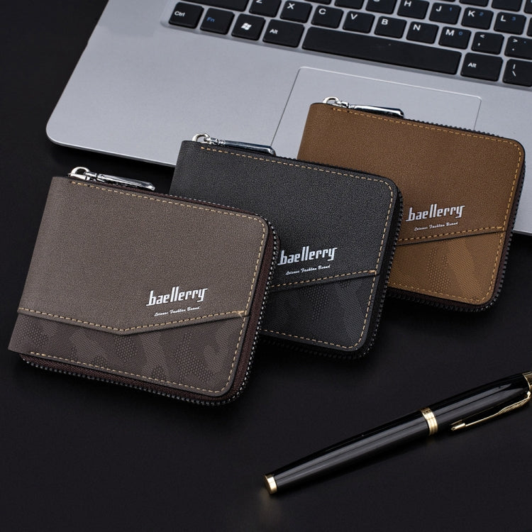 Baellerry D5106 RFID Anti-theft Retro Zipper Wallet Spliced Short Coin Purse(Coffee)