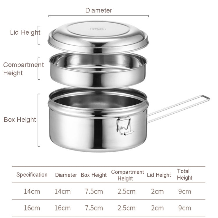 14cm Single Layer 304 Stainless Steel Round Lunch Box