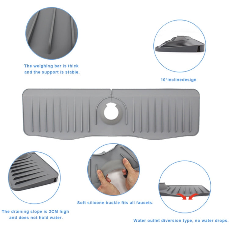 Bathroom Kitchen Silicone Faucet Anti-Splash Drain Mat, Color: Grey(37x14.7x2cm)