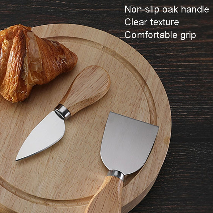 4pcs /Set Round Oak Box Cheese Knife Spatula Stainless Steel Cheese Tools Cutlery, Color: Black
