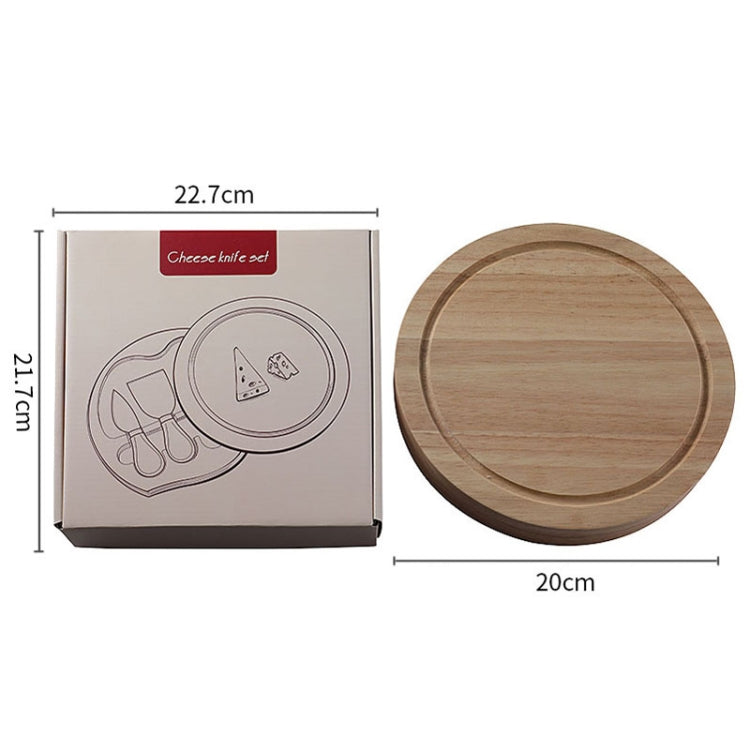 4pcs /Set Round Oak Box Cheese Knife Spatula Stainless Steel Cheese Tools Cutlery, Color: Steel Color