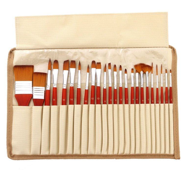 ZHU TING 24pcs /Set Nylon Bristle Paintbrush Set Painting Watercolor Brushes With Cloth Bag(Orange Red Rod)