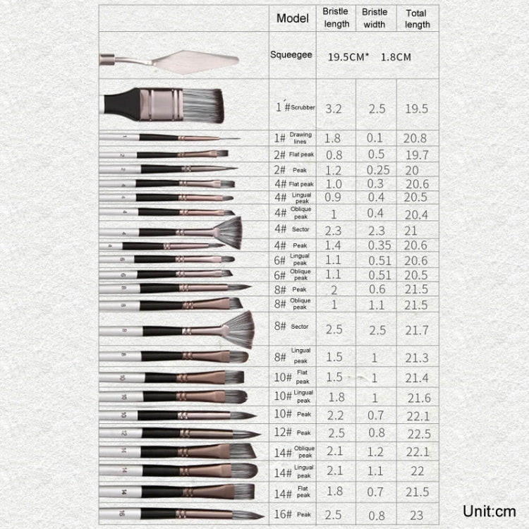 ZHU TING 24pcs /Set Nylon Bristle Paintbrush Set Painting Watercolor Brushes With Cloth Bag(Silver Gray Rod)