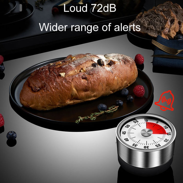 Kitchen Stainless Steel Mechanical Timer Student Time Management Reminder Baking Alarm Clock(White)