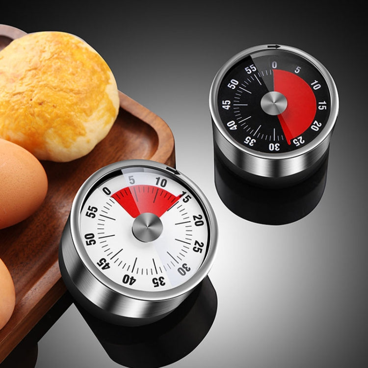 Kitchen Stainless Steel Mechanical Timer Student Time Management Reminder Baking Alarm Clock(White)