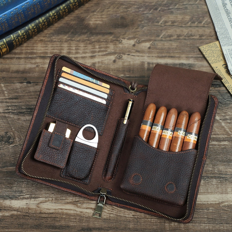 CONTACTS FAMILY CF5009 Genuine Leather Multifunctional Travel Convenient Cigar Box with Wrist Strap(Coffee)