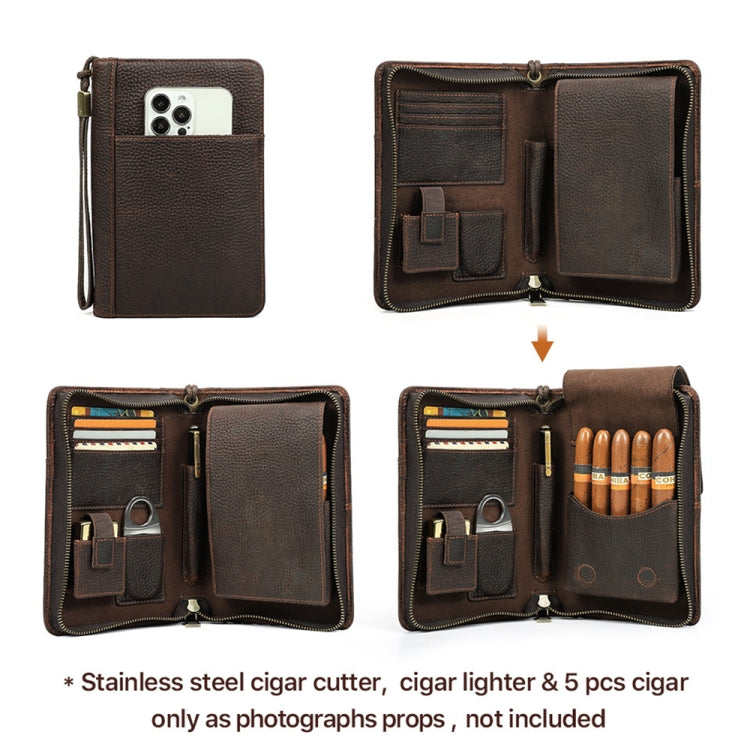 CONTACTS FAMILY CF5009 Genuine Leather Multifunctional Travel Convenient Cigar Box with Wrist Strap(Coffee)