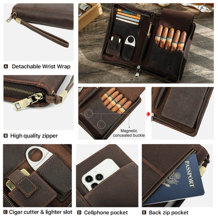 CONTACTS FAMILY CF5009 Genuine Leather Multifunctional Travel Convenient Cigar Box with Wrist Strap(Coffee)