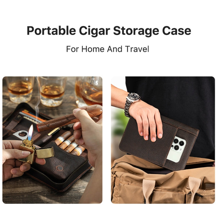 CONTACTS FAMILY CF5009 Genuine Leather Multifunctional Travel Convenient Cigar Box with Wrist Strap(Coffee)