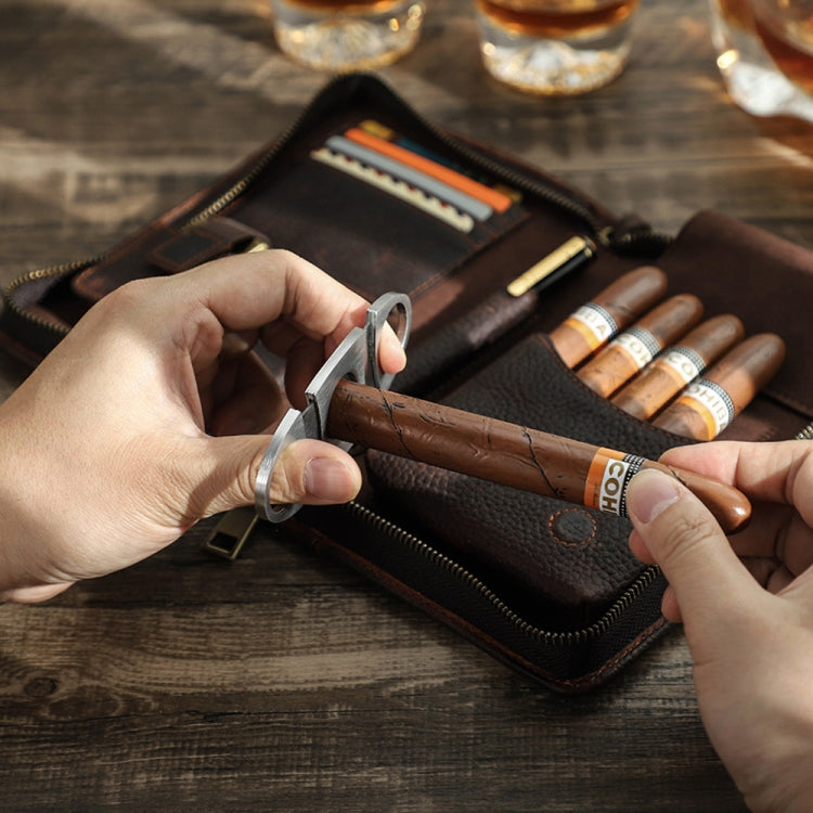 CONTACTS FAMILY CF5009 Genuine Leather Multifunctional Travel Convenient Cigar Box with Wrist Strap(Coffee)