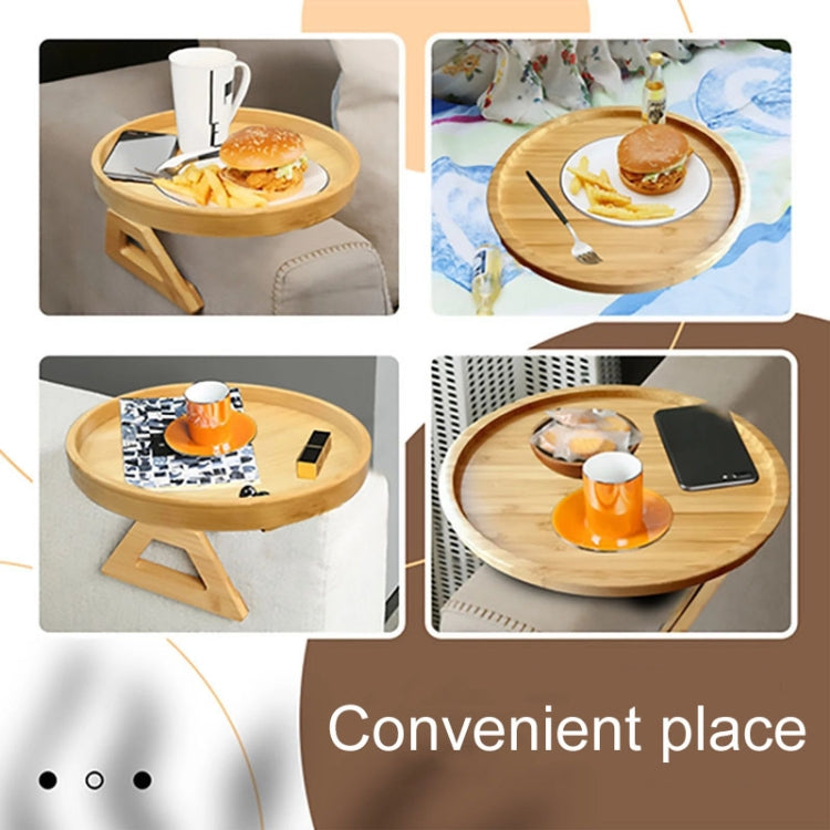 25cm Foldable Sofa Round Tray Home Couch Armrest Pallet, Style: Bamboo