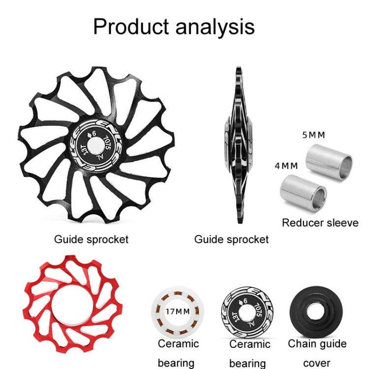 ENLEE Mountain Bicycle Rear Derailleur Guide Wheel Ceramic Bearing Tension Pulley, Size: 13T(Blue)