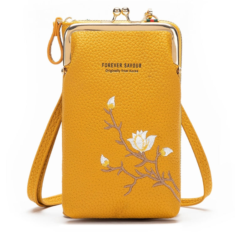 Mini Embroidered Single-shoulder Phone Bag Crossbody Long Ladies Wallet, Color: Yellow