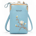 Mini Embroidered Single-shoulder Phone Bag Crossbody Long Ladies Wallet, Color: Blue