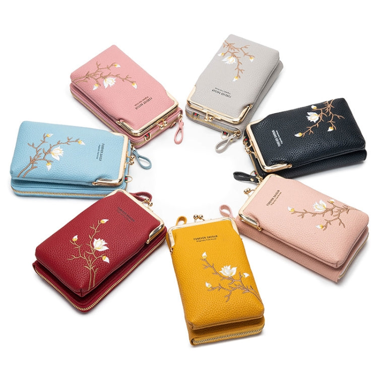 Mini Embroidered Single-shoulder Phone Bag Crossbody Long Ladies Wallet, Color: Yellow