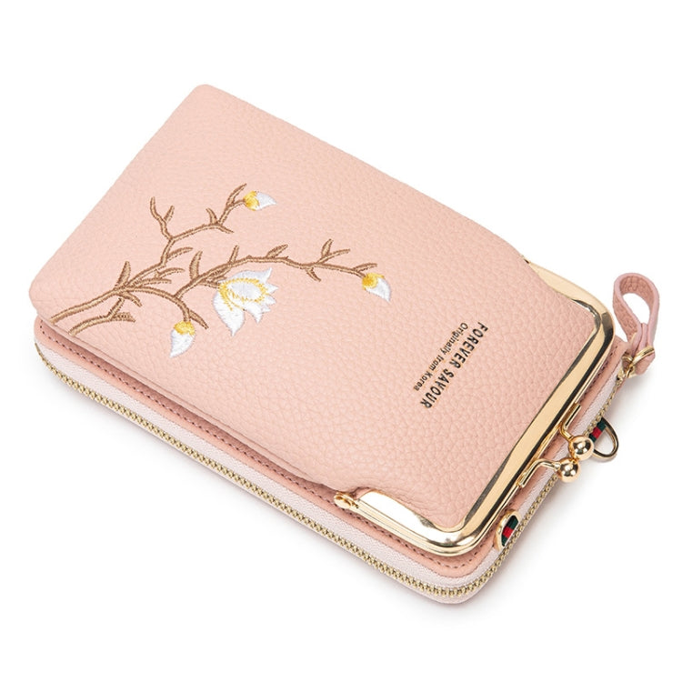 Mini Embroidered Single-shoulder Phone Bag Crossbody Long Ladies Wallet, Color: Yellow