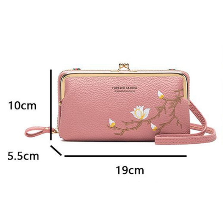 Embroidered Large Capacity Single-shoulder Phone Bag Crossbody Zipper Long Ladies Wallet, Color: Black