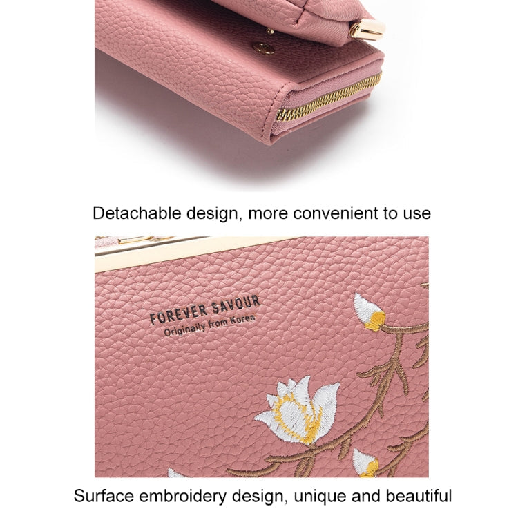 Embroidered Large Capacity Single-shoulder Phone Bag Crossbody Zipper Long Ladies Wallet, Color: Black