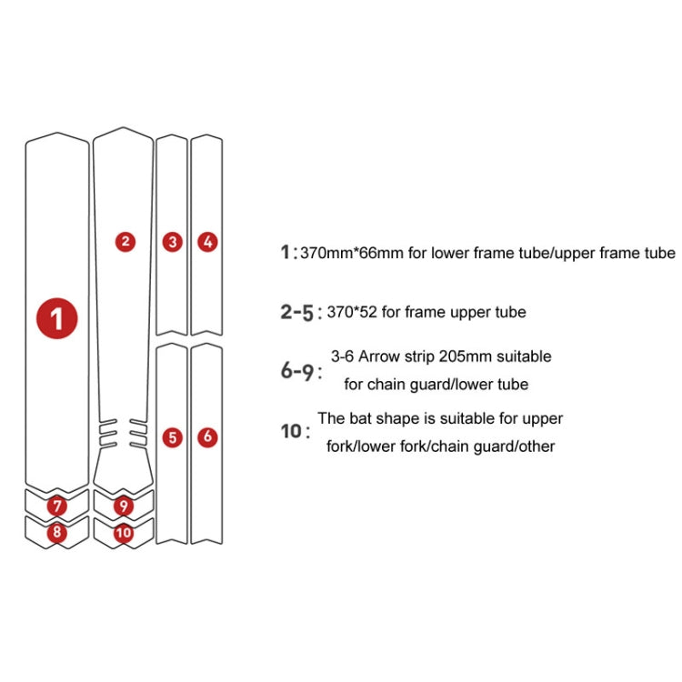 ENLEE E-2210 10pcs /Set Bicycle Jersey Stickers Mountain Bike Frame Protection Adhesive Tape, Model: Aurora