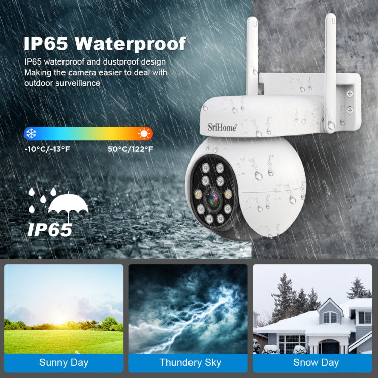 SriHome SH052 Wifi 5MP Wireless PTZ IP AI Auto Tracking Sound&Light Alarm Starlight Color Night Vision Outdoors Surveillance Camera, Plug: UK