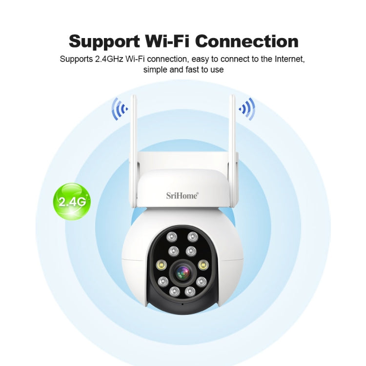 SriHome SH052 Wifi 5MP Wireless PTZ IP AI Auto Tracking Sound&Light Alarm Starlight Color Night Vision Outdoors Surveillance Camera, Plug: EU