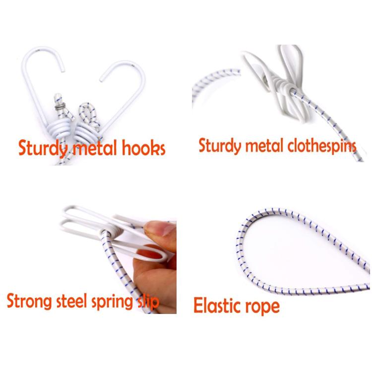 Outdoor Travel Retractable Windproof Clothesline with 12 Clips(White)