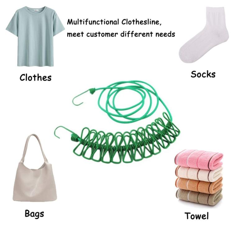 Outdoor Travel Retractable Windproof Clothesline with 12 Clips(White)