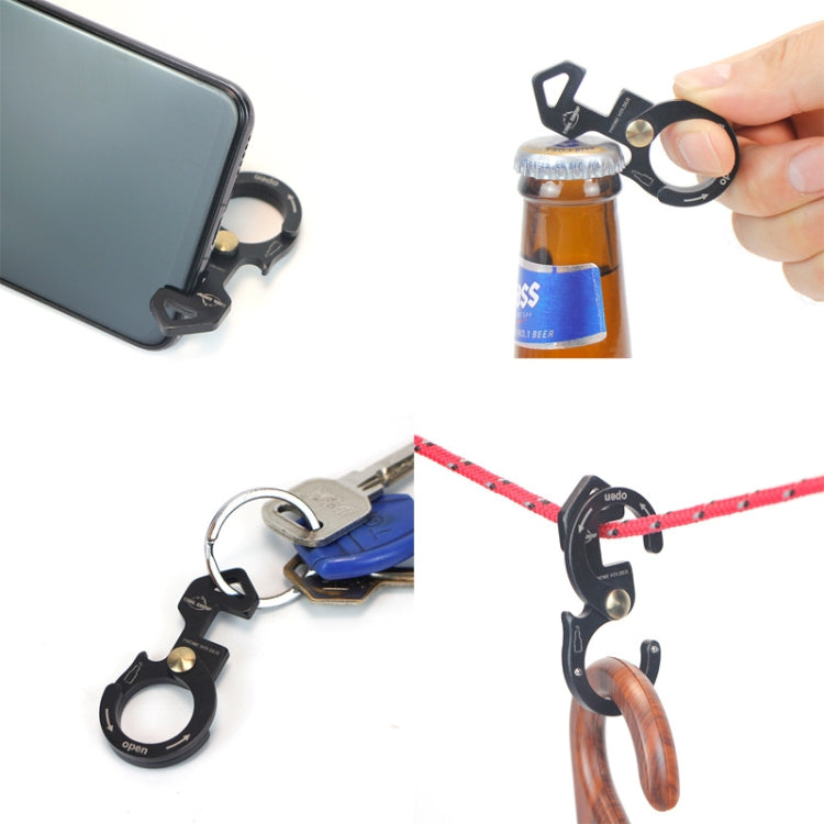 COOL CAMP CF-165 Outdoor Multifunctional Aluminum Buckle Camping Lanyard Hook Phone Holder Bottle Lifter(Black)