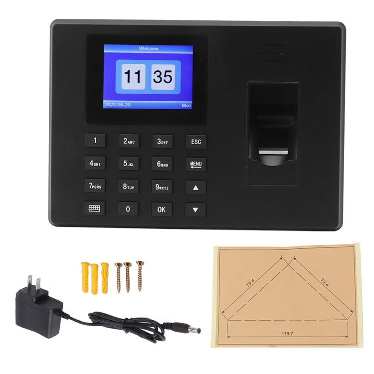 Fingerprint Recognition Voice Broadcast Smart Report Generation Attendance Machine, Model: Black US Plug
