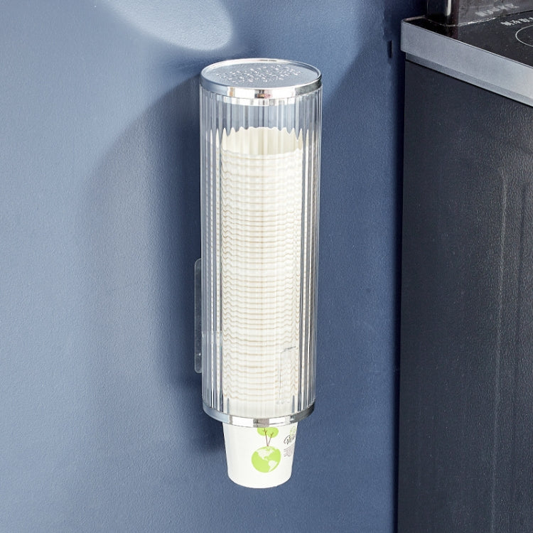 Punch-free Disposable Cup Dispenser Paper Cup Storage Rack without Cup(Transparent+Silver)