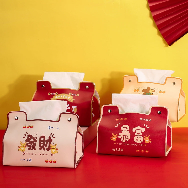 New Year Cute Tissue Box Waterproof Tissue Box Dormitory Car Carrying Living Room Universal Tissue Box, Style: Good Luck