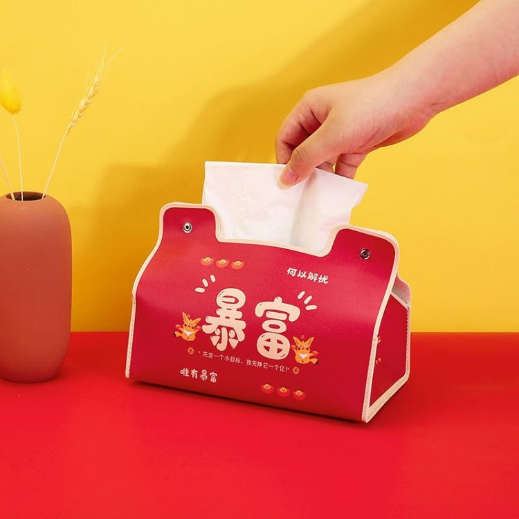 New Year Cute Tissue Box Waterproof Tissue Box Dormitory Car Carrying Living Room Universal Tissue Box, Style: Good Luck