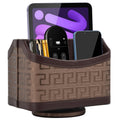 360 Degrees Rotating Desk Organizer Storage Box PU Leather Remote Control Holder, Style: Geometric Pattern