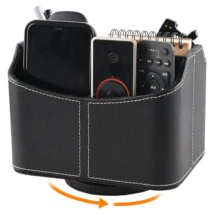 360 Degrees Rotating Desk Organizer Storage Box PU Leather Remote Control Holder, Style: Geometric Pattern