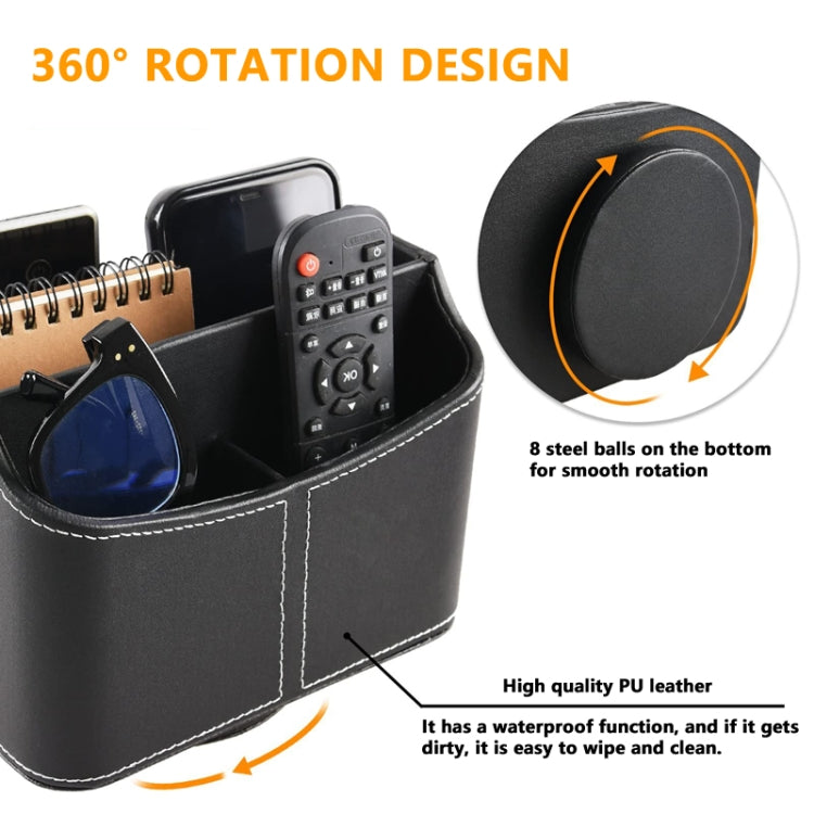 360 Degrees Rotating Desk Organizer Storage Box PU Leather Remote Control Holder, Style: Geometric Pattern