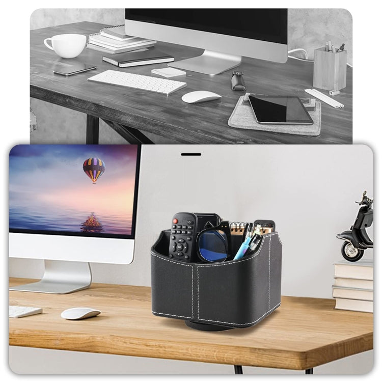360 Degrees Rotating Desk Organizer Storage Box PU Leather Remote Control Holder, Style: Geometric Pattern