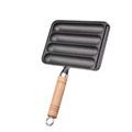Cast Iron Grill Pan 4-Grid Non-Stick Sausage Grill Pan With Wood Handle(KC-04)