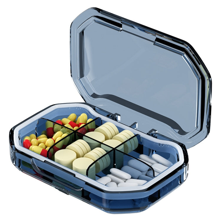 Portable Mini Compartmentalized Sealed Pill Box Weekly Morning And Evening Pill Capsule Dispensing Box, Style: 6 Grids Blue