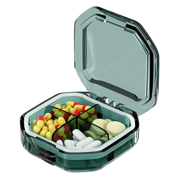 Portable Mini Compartmentalized Sealed Pill Box Weekly Morning And Evening Pill Capsule Dispensing Box, Style: 4 Grids Green