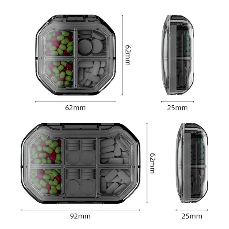 Portable Mini Compartmentalized Sealed Pill Box Weekly Morning And Evening Pill Capsule Dispensing Box, Style: 6 Grids Green
