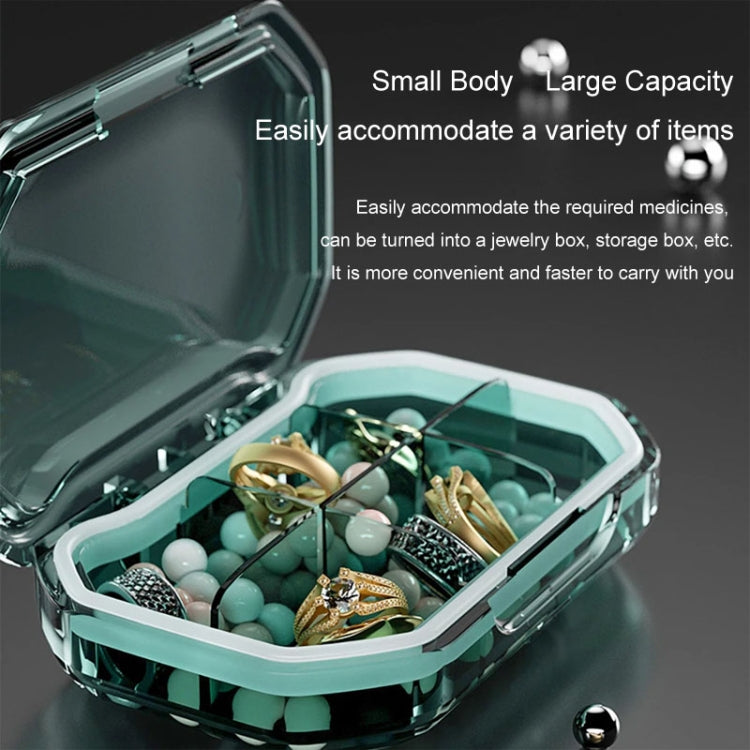 Portable Mini Compartmentalized Sealed Pill Box Weekly Morning And Evening Pill Capsule Dispensing Box, Style: 4 Grids Gray