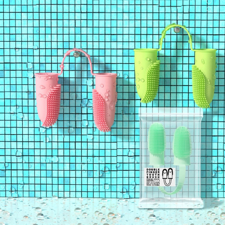 2pcs Pet Teeth Cleaning Dual Finger Toothbrush Dogs And Cats Oral Cleaning Tools(Pink)