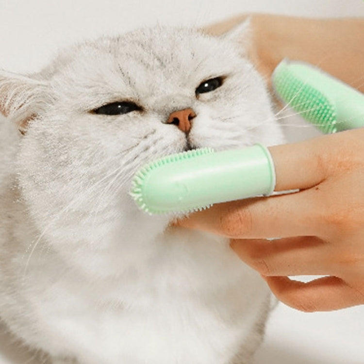 2pcs Pet Teeth Cleaning Dual Finger Toothbrush Dogs And Cats Oral Cleaning Tools(Grass Yellow)
